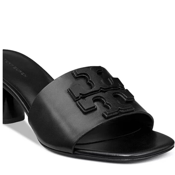 $339 Tory Burch Ines Boho Black Real Leather Casual Summer Spring Logo Sandal - Picture 2 of 16